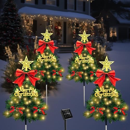 Christmas Tree Solar Pathway Lights Outdoor Decor, 4 Pack, Green by TAILERRI