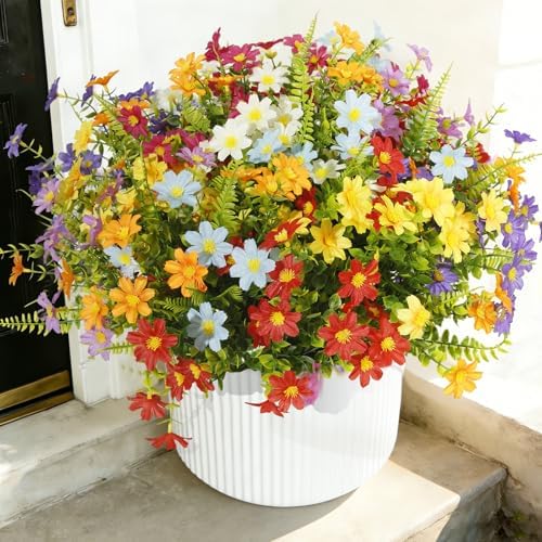 Artificial Daisy Flowers UV Resistant Outdoors 36 pcs Silk Wildflowers Spring Flowers, Fake Realistic Daisiy Colorful Mixed Faux Greenery Plants for Garden Porch Planters Window Wedding Decor - Image 2