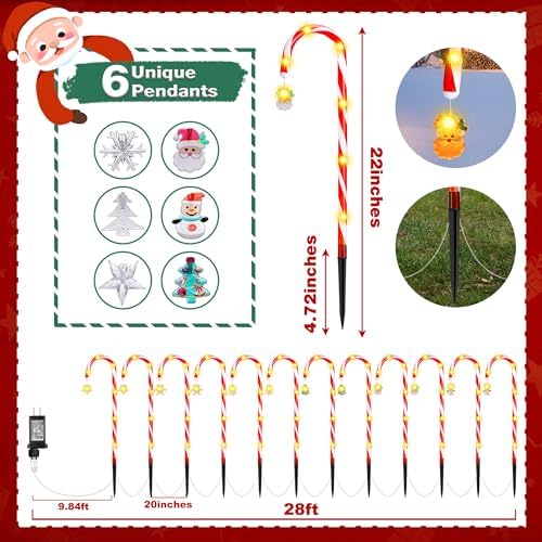 12-Pack 22" Christmas Candy Cane Lights Outdoor Pathway - Waterproof IP65, 8 Lighting Modes with Timer, Christmas Decorations for Driveway, Walkway, Front Door, Party, Patio, Garden, Lawn,Yard Decor - Image 3