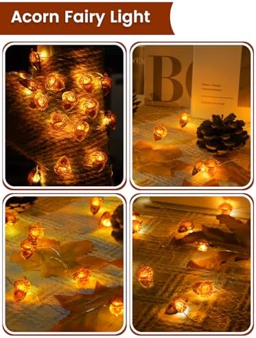 2 Pack 30 LED Acorn Fall Decorations, String Lights Battery Operated Remote - Image 5