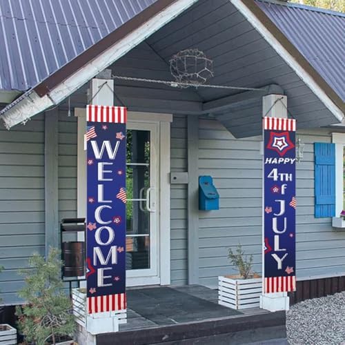 doginthehole Happy 4th of July Door Banner with Grommets for Independence Day Porch Sign Stars and Stripes Hanging Flag Memorial Day Party Yard Indoor Outdoor Decorations - Image 4