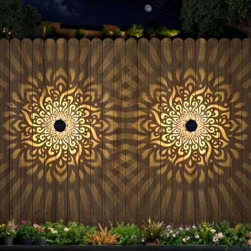 4 Pack Large Solar Fence Lights Metal Solar Powered Outdoor Wall Deck Step Lights Mandala Theme Waterproof Fence Light for Garden Post Patio Backyard Yard Decor, Gardening Gifts for Women Mom Grandma by gardencave
