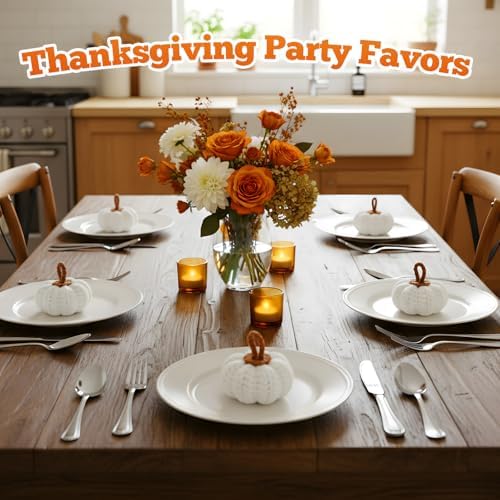 Remagr 12 Pcs Knit Pumpkins Fall Decor 2 Inch Thanksgiving, White - Image 6