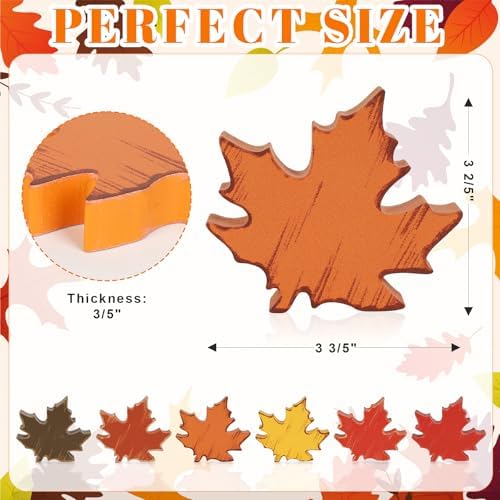 COCHIE Wooden Fall Leaves Decorations for Home Office Indoor, Farmhouse Thanksgiving Table Tiered Tray Decor Set of 6, Vintage Fall Harvest Maple Leaf Block Signs Tabletop Shelf Decoration (Retro) - Image 2