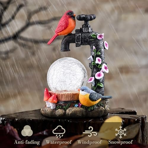 TERESA'S COLLECTIONS Garden Decor for Outside Red Cardinal Bird Statues with Outdoor Solar Lights, Resin Garden Sculptures & Statues for Lawn Porch Yard Decor, Valentines Gifts for Women Mom,8.3" - Image 5