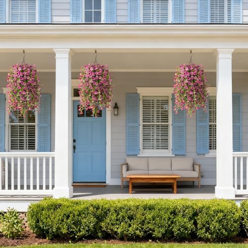ZFProcess Artificial Hanging Flowers Plants for Outdoor Spring Decoration, 2PCS Faux Silk Daisy UV Resistant Look Real for Outside Home Indoor Planter Porch Garden Yard Decor(Light Purple Red) - Image 6