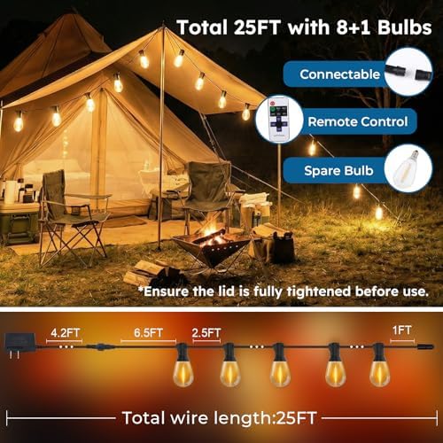 GvvooHome 25FT Outdoor String Light with S11 Plastic Bulbs, Low-Voltage LED Patio Lights with App & Remote, Music Sync, 4 Lighting Modes, Dimmable & Waterproof for Backyard, Porch, Garden, Deck, Party - Image 7