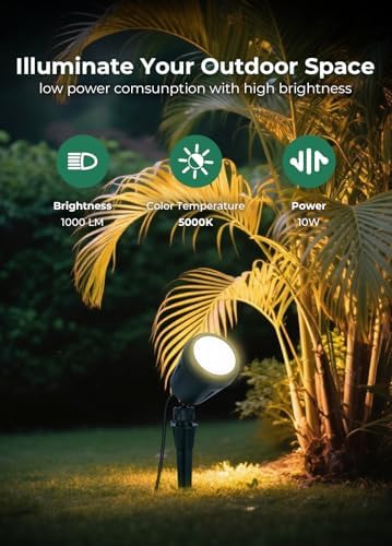 Christmas Spotlights Outdoor, 120V Plug-in Halloween Spot Light, 5000K LED Landscape Lighting with 5 Color Lenses (Red Green Blue Purple Yellow), IP67 Waterproof, 4 Pack - Image 2