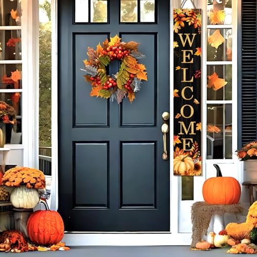 Fall Welcome Porch Sign, Pumpkin Signs for Front Porch, Maples Door Sign Yard, Vertical Wood Sign Standing for Patio Front Door Porches, Autumn Holiday Thanksgiving Home Party Decor for Wall Yard Indoor Outdoor, 47x8 inch - Image 6