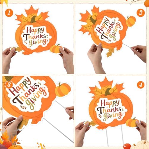Kathfly 10 Pcs Turkey Pumpkin Maple Thanksgiving Yard Signs with Stakes - Image 4