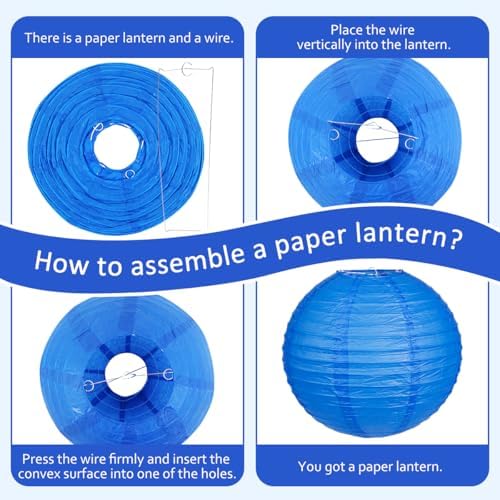Round Hanging Paper Lanterns Blue Party Decorations 15pcs - Image 7