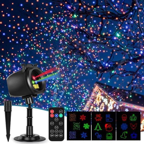 Outdoor Laser Projector Lights, RGB Firefly Light Show for Backyard Parties & Gatherings, IP65 Waterproof, 270° Adjustable, 10 Color Modes + 3 Changeable Holiday Cards(Halloween/Snowflake/Christmas) by Avokadol