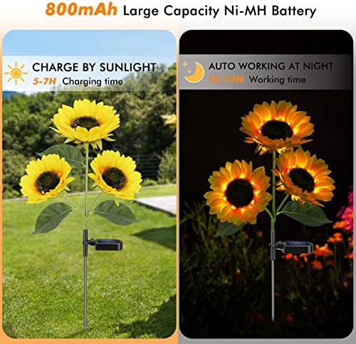 Solar Sunflower Lights Flowers Outdoor Waterproof for Yard Garden Cemetery - Image 2