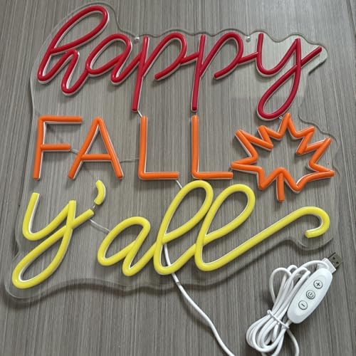 Happy Fall Y'all Neon Sign for Fall Decor, 1Pc Hanging Chain,14.9x14.9In - Image 4