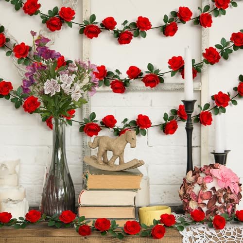 4Pack 31.6FT Red Rose Artificial Flowers Garlands for Wedding Arch Decor - Image 5