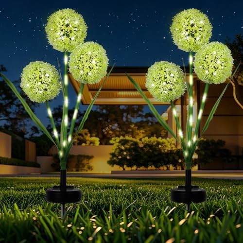MorTime 2 Pack Solar Garden Outdoor Lights, with 6 Dandelion Flower Design Lights for Patio Garden Backyard Holiday Yard Party Wedding Outdoor Spring Decor, Warm White by MorTime