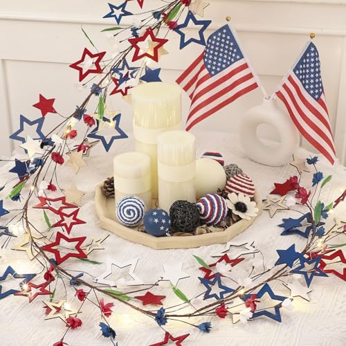 6ft Pre-lit 4th of July Garland with Lights, for Mantel Stairs - Image 2