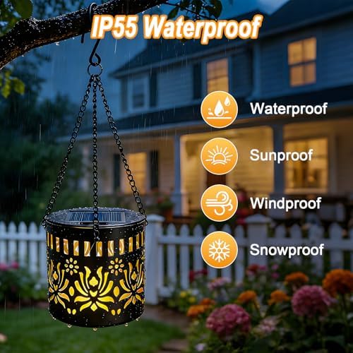4 Pack Solar Fence Lights, Metal Flower Pattern Solar Powered Wall Lights - Image 6