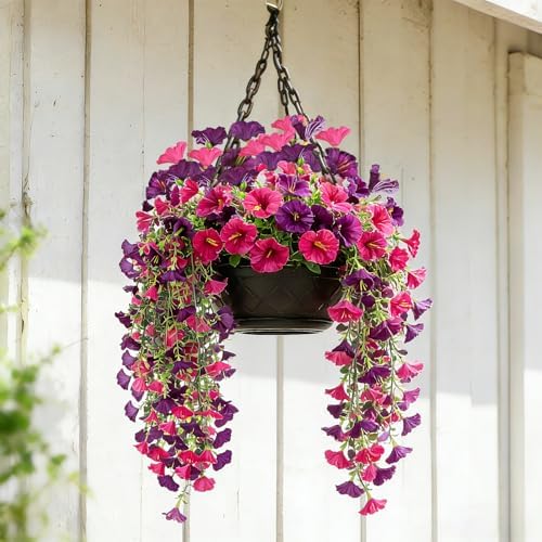 6 Pack Purple Fuchsia Artificial Hanging Flowers, Fake Purple Fuchsia Morning Glory Vines Hanging Flowers UV Resistant Artificial Flowers for Outdoors Porch Patio Balcony Indoor Home Decor - Image 4