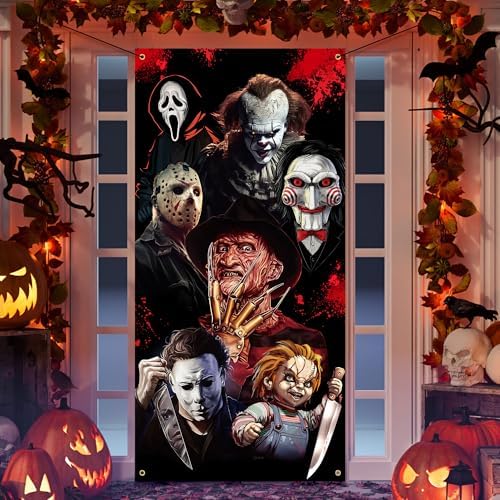 Halloween Scary Door Cover - Classic Horror Movie Character Banner for Party Photo Background - Creepy Killer Decorations for Front Door, Indoor Porch Decor - Image 4