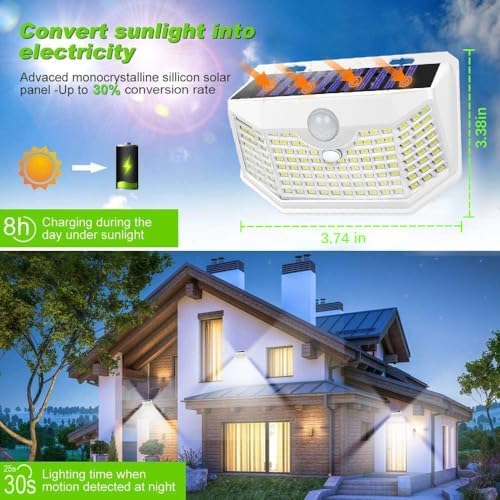 HMCITY 120 LED Outdoor Solar Lights with Motion Sensor, 4 Pack, White - Image 4