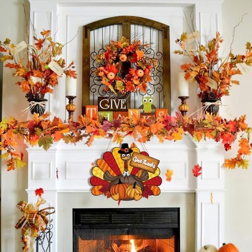 Thanksgiving Decoration Wooden Turkey Pumpkin Door Wreath for Front Door Sign Wall Signs, Thankful Blessed Grateful Pumpkin Sign Hanging for Fall Autumn Harvest Home Halloween Decoration - Image 5