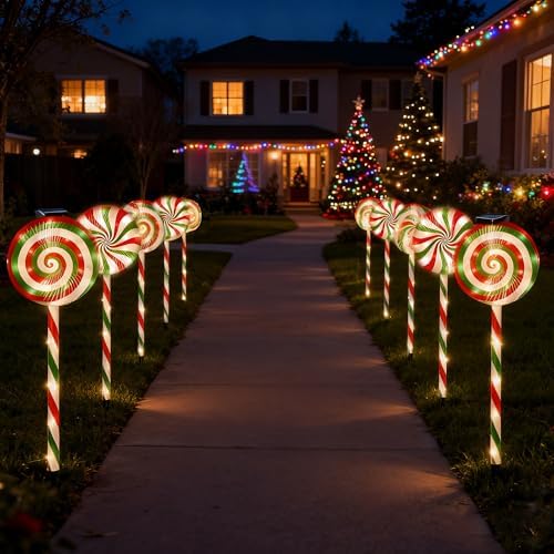 Christmas Lollipop Pathway Lights-5 Pack Solar Powered Outdoor Garden Path Lights Xmas Candy Cane Landscape Lighting Solar Waterproof Decorative Lights Decorations Outside Yard - Image 6