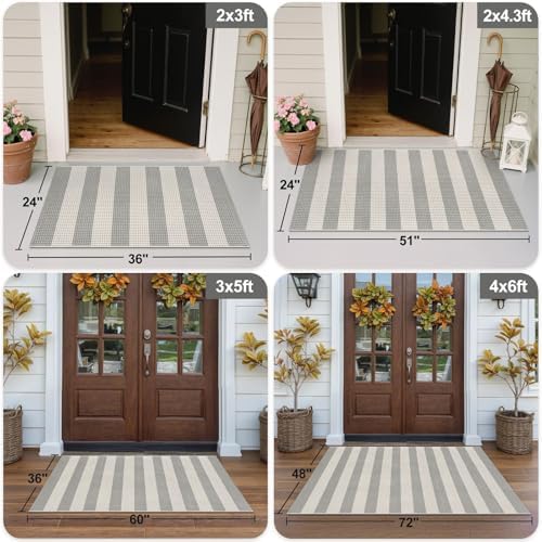 OJIA Front Door Mat Outside Entrance 24"x36" Striped Small Outdoor Rugs - Image 2