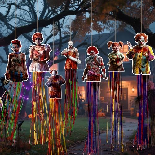 DoubleFill 8 Pcs Zombie Halloween Hanging Decorations, Windsocks Clown - Image 2