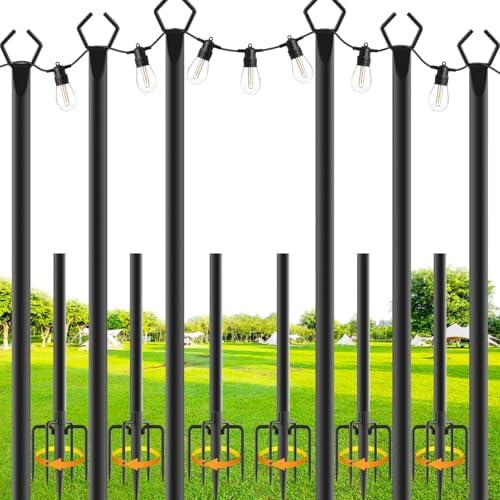 SINLEY 6 Pack String Light Poles,10 Ft Metal Poles with Fork for Outdoor String Lights,Outdoor Light Poles with Fork,Poles/Post/Stand for Outside,Patio,Deck,Backyard,Garden Wedding,Party by Unknown