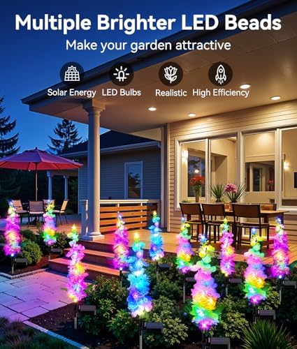 KOOPER Solar Lights Outdoor Garden Decor, 10 Pack Upgraded Delphinium Solar Garden Lights with 90 Colorful LEDs, Vivid Flowers Outdoor Waterproof for Landscape Patio Yard Decor - Image 4
