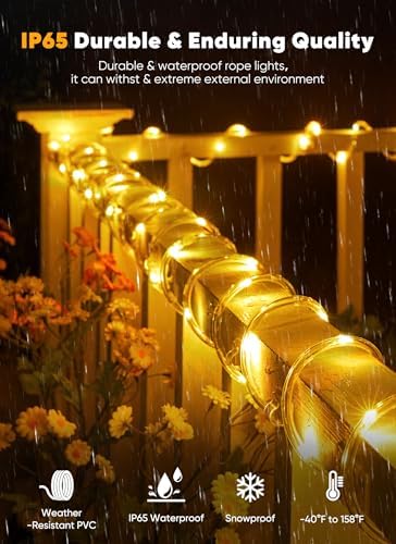 Brightown 39FT 100LED Solar Rope Lights Outdoor Waterproof, Warm White - Image 2