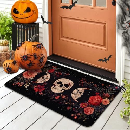 Halloween Welcome Door Mat,Funny Halloween Doormat for Front Door Outdoor,Halloween Skull Non-Skid Floor Mat Halloween Kitchen Decoration Door Mats Indoor Bedroom Doormats 17x30 inch - Image 6
