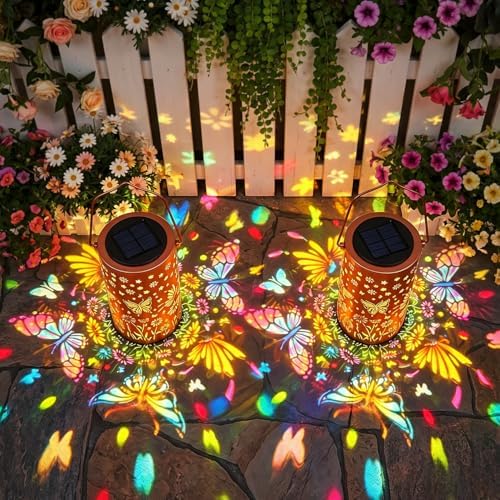 Colorful Butterfly Solar Lanterns Outdoor Decor, Garden Decor Gifts for Women Mom Sister Grandma, LED Hanging Solar Lantern Lights Outside for Table Yard Lawn Garden Path Porch - Image 3