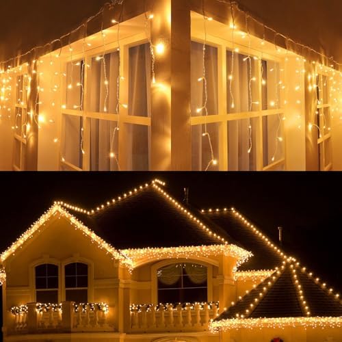 Joomer 33FT Christmas Icicle Lights Outdoor Connectable Warm White - Image 6