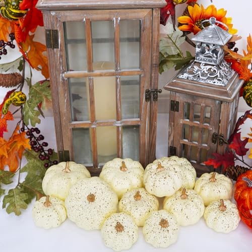 Winlyn 12 Pcs Assorted Harvest Cream Artificial Pumpkins Fall Decorative Pumpkins Small Faux Foam Pumpkins for Farmhouse Wedding Halloween Thanksgiving Baby Shower Table Centerpiece Mantel Décor - Image 5
