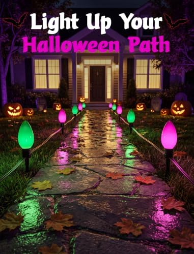 Halloween C9 Oversized Pathway Lights, 4 Pack LED Purple/Green Stakes - Image 5