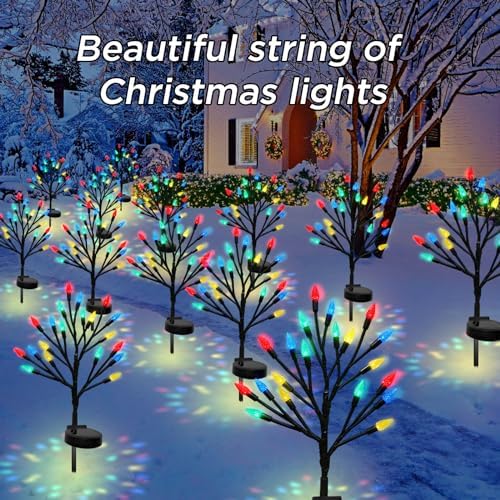 Christmas Outside Decorations Solar Pathway Lights-2PACK 40LED Multicolor C6 Strawberry Lights Xmas Decor,Outdoor Solar Christmas Lights for Garden Yard Path Party Decor - Image 2