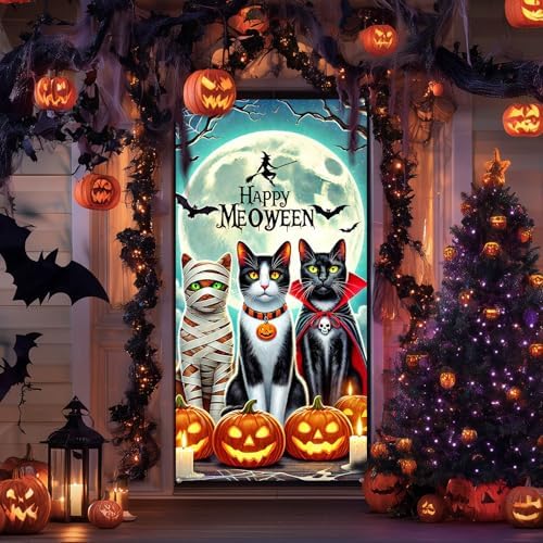 BlissYard Halloween Door Cover Meoween 35x71 Inch Polyester - Image 3