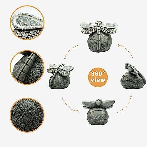 Rezpuao Garden Statue Dragonfly,Solar Dragonfly Decor for Outdoor,Resin Dragonflies Figurine with Solar Light for Patio,Balcony,Yard,Lawn Ornament,Perfect Garden Gift - Image 3