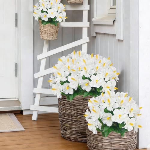 2 Pcs Artificial Outdoor Flowers Realistic Silk Fake Hibiscus Tropical Flowers Spring Summer Decoration UV Resistant Faux Plants for Outdoors Planters Outside Porch Patio Yard Garden White - Image 4