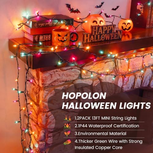 Hopolon Halloween String Lights, 2 Pack 50 Count Orange Purple Green - Image 4