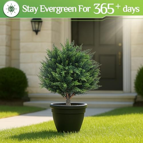 PATIO CHOICE Topiary Trees Artificial Outdoor Cedar Ball Trees with Ground Spike Set of 2 22" Fake Outdoor Plants Faux Bushes and Shrubs Decorations for Outdoor Indoor Front Porch Garden - Image 4