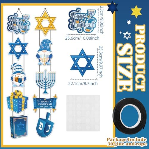 Yaomiao 2 Sets Hanukkah Door Banner Welcome Porch Sign Hanging Decor - Image 2
