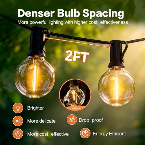 Outdoor String Lights 100FT with 50+2 G40 LED Bulbs, Shatterproof & Waterproof Patio Lights, Connectable Globe String Lights for Backyard Porch Deck Bistro Garden Party - Image 4
