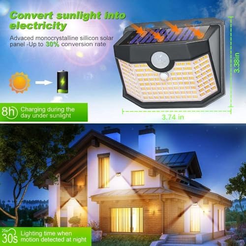 HMCITY 120 LED Solar Lights Outdoor Motion Sensor, 2 Pack, White Warm - Image 2