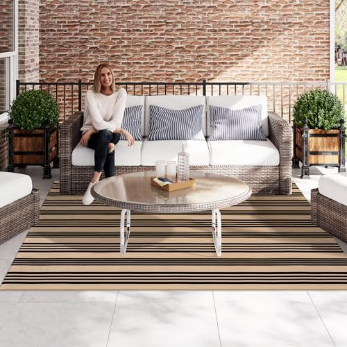 Striped Fall Outdoor Rug 5'x7', Washable Cotton Hand Woven Patio Rug - Image 2