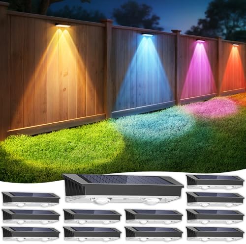 Solar Fence Lights Outdoor 12 Pack, 7 Fixed Colors & Color Changing Fence Lights Solar Powered, IP65 Waterproof Backyard Decoration for Patio, Deck, Pool, Step by APILAB