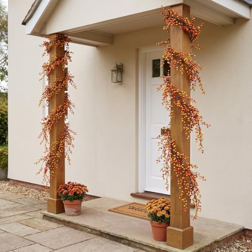 Thiccywoov 2 Pack 9 ft Fall Berry Garland Artificial Autumn Orange Vine - Image 4