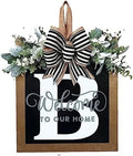 Last Name All Year Round Front Door Wreath with 26 Initial Letter Welcome Sign All Seasons Eucalyptus Garland and Bow ，Farmhouse, Porch, for Spring Summer Fall All Seasons Holiday Halloween Christmas. (B) by YICORIP